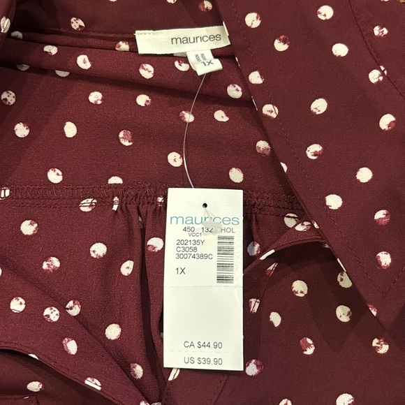 2/$25 MAURICES Plus Size Winona Polka Dot Button Down Blouse Size 1X - Picture 8 of 9